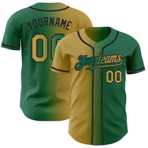 Gradient0189 Custom Kelly Green Old Gold-Black Authentic Gradient Fashion Baseball Jersey