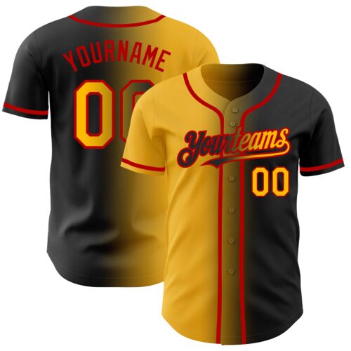 Gradient0191 Custom Black Gold-Red Authentic Gradient Fashion Baseball Jersey