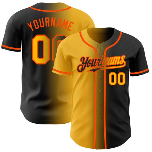 Gradient0192 Custom Black Gold-Orange Authentic Gradient Fashion Baseball Jersey