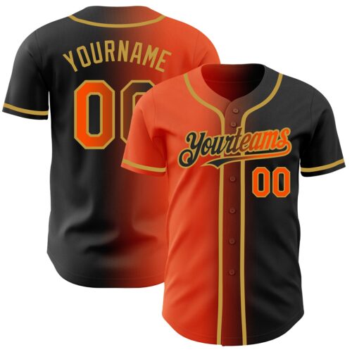 Gradient0193 Custom Black Orange-Old Gold Authentic Gradient Fashion Baseball Jersey