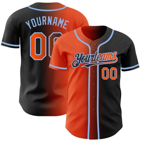 Gradient0194 Custom Black Orange-Light Blue Authentic Gradient Fashion Baseball Jersey