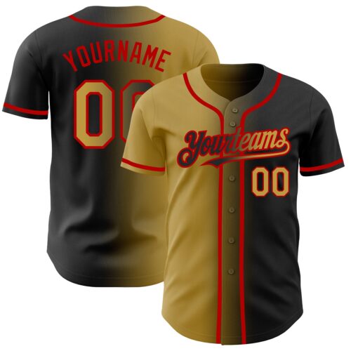 Gradient0195 Custom Black Old Gold-Red Authentic Gradient Fashion Baseball Jersey