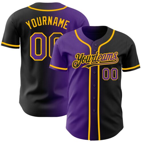Gradient0196 Custom Black Purple-Gold Authentic Gradient Fashion Baseball Jersey