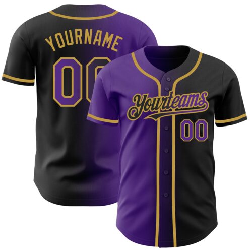 Gradient0197 Custom Black Purple-Old Gold Authentic Gradient Fashion Baseball Jersey