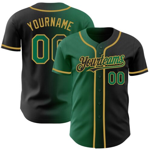 Gradient0207 Custom Black Kelly Green-Old Gold Authentic Gradient Fashion Baseball Jersey