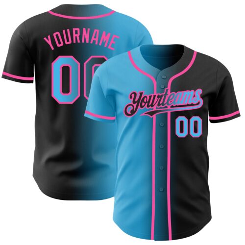 Gradient0211 Custom Black Sky Blue-Pink Authentic Gradient Fashion Baseball Jersey