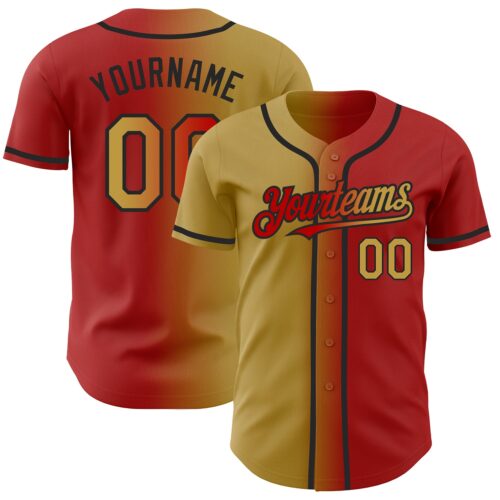 Gradient0217 Custom Red Old Gold-Black Authentic Gradient Fashion Baseball Jersey