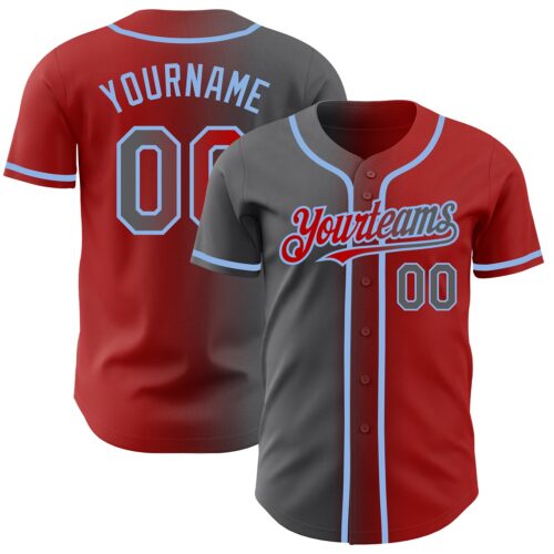 Gradient0218 Custom Red Steel Gray-Light Blue Authentic Gradient Fashion Baseball Jersey