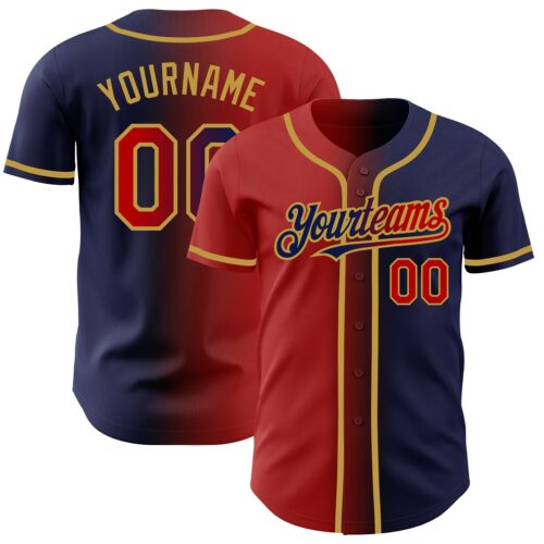 Gradient0221 Custom Navy Red-Old Gold Authentic Gradient Fashion Baseball Jersey