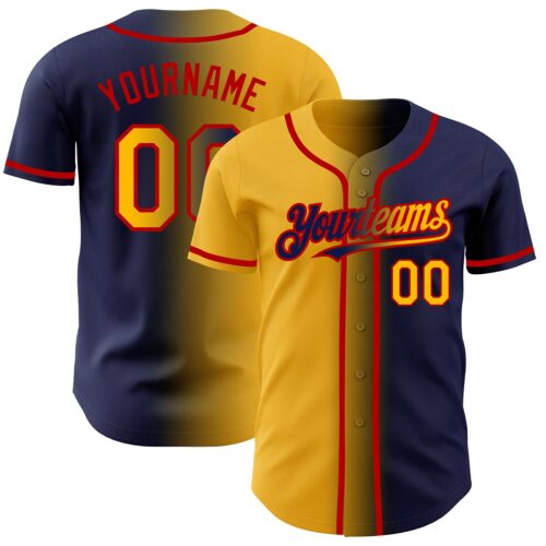 Gradient0228 Custom Navy Gold-Red Authentic Gradient Fashion Baseball Jersey