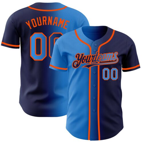 Gradient0229 Custom Navy Electric Blue-Orange Authentic Gradient Fashion Baseball Jersey