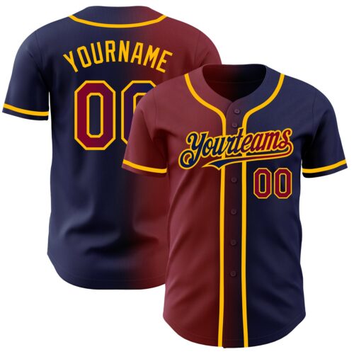 Gradient0231 Custom Navy Maroon-Gold Authentic Gradient Fashion Baseball Jersey