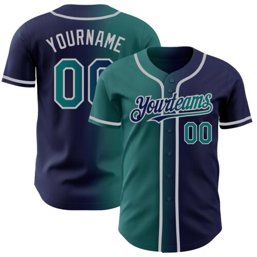 Gradient0232 Custom Navy Teal-Gray Authentic Gradient Fashion Baseball Jersey