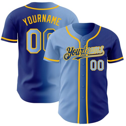 Gradient0240 Custom Royal Light Blue-Gold Authentic Gradient Fashion Baseball Jersey
