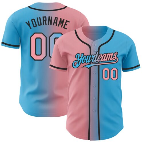Gradient0276 Custom Sky Blue Medium Pink-Black Authentic Gradient Fashion Baseball Jersey