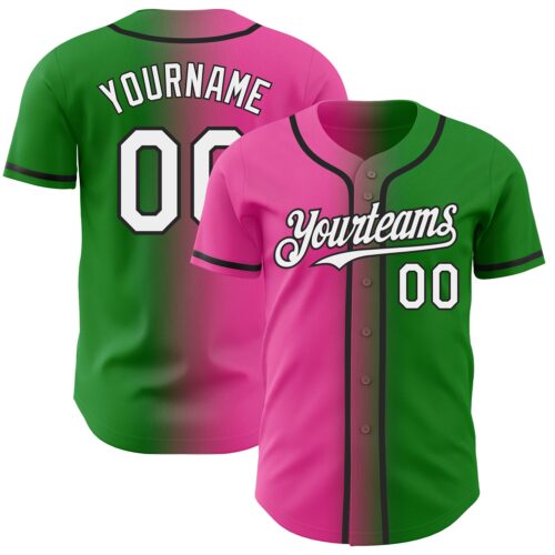 Gradient0281 Custom Grass Green White Pink-Black Authentic Gradient Fashion Baseball Jersey