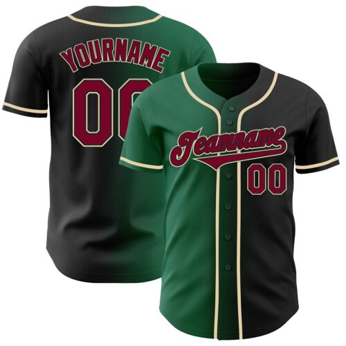 Gradient0422 Custom Black Maroon Kelly Green-Cream Authentic Gradient Fashion Baseball Jersey