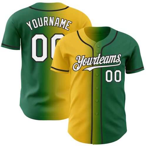 Gradient1160 Custom Kelly Green White Yellow-Black Authentic Gradient Fashion Baseball Jersey