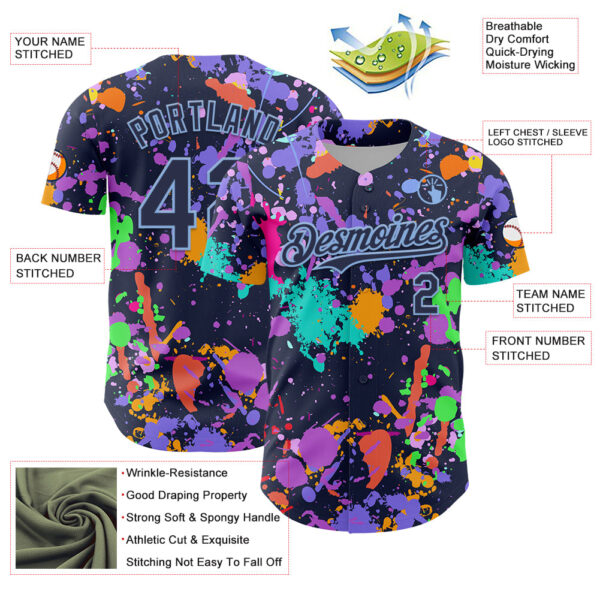 Custom Graffiti Pattern Navy-Light Blue Authentic Baseball Jersey