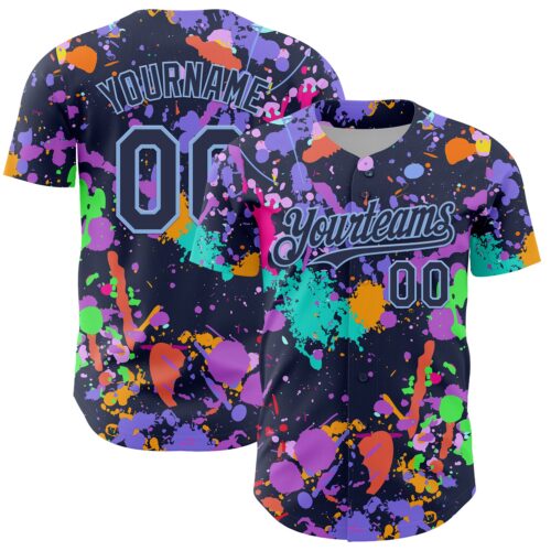 GraffitiP0748 Custom Graffiti Pattern Navy-Light Blue Authentic Baseball Jersey