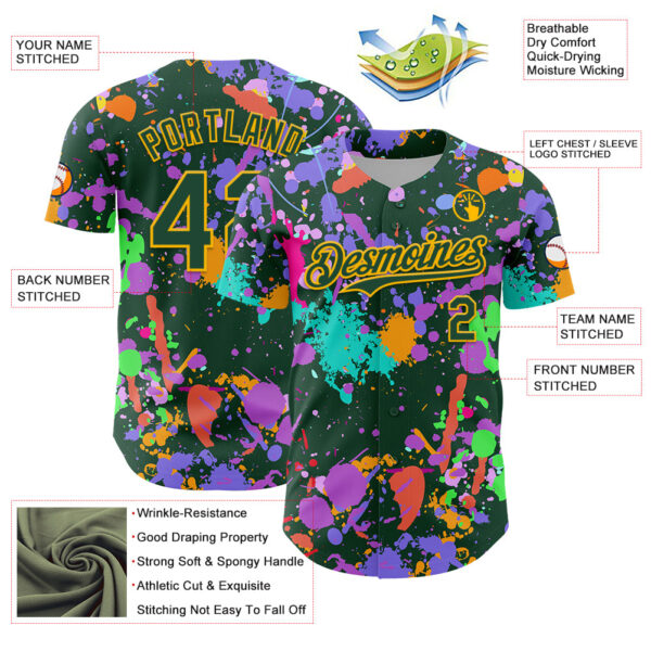Custom Graffiti Pattern Green-Gold Authentic Baseball Jersey