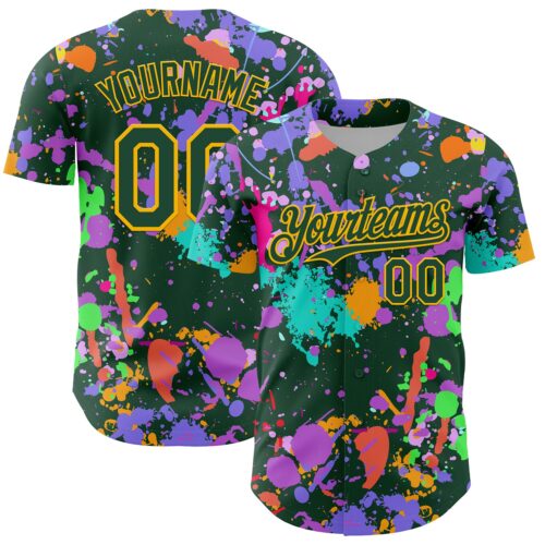 GraffitiP0749 Custom Graffiti Pattern Green-Gold Authentic Baseball Jersey
