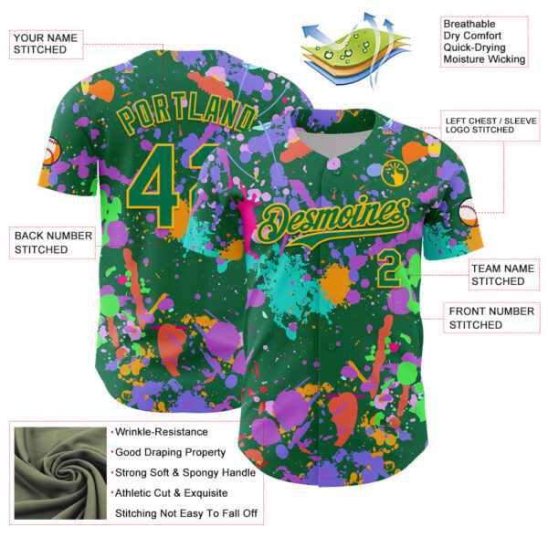 Custom Graffiti Pattern Kelly Green-Gold Authentic Baseball Jersey