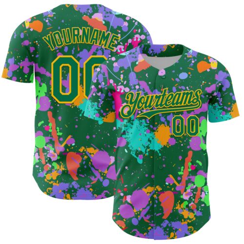 GraffitiP0750 Custom Graffiti Pattern Kelly Green-Gold Authentic Baseball Jersey