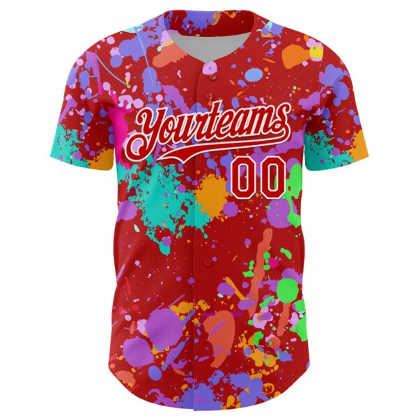 Custom Graffiti Pattern Red-White Authentic Baseball Jersey