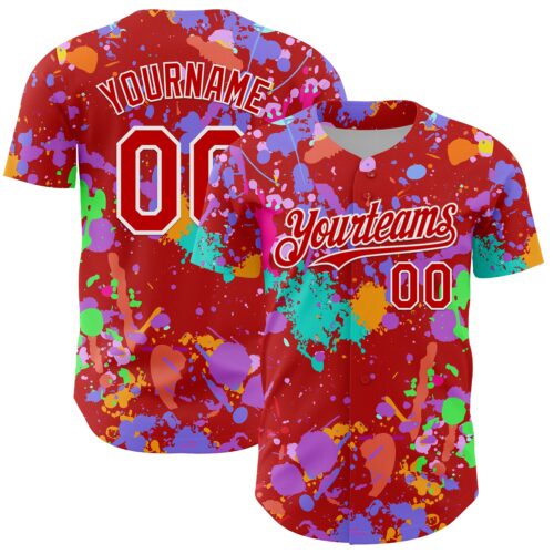 GraffitiP0751 Custom Graffiti Pattern Red-White Authentic Baseball Jersey