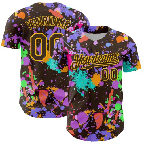 GraffitiP0753 Custom Graffiti Pattern Brown-Gold Authentic Baseball Jersey