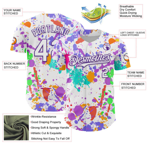 Custom Graffiti Pattern White-Purple Authentic Baseball Jersey