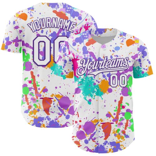 GraffitiP0754 Custom Graffiti Pattern White-Purple Authentic Baseball Jersey