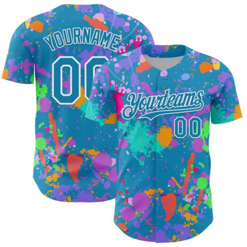 GraffitiP0755 Custom Graffiti Pattern Panther Blue-White Authentic Baseball Jersey