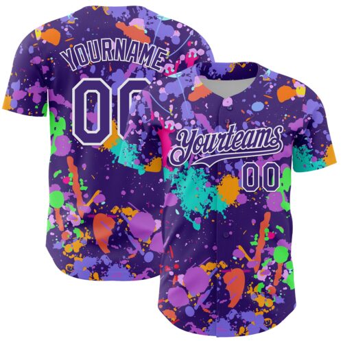 GraffitiP0757 Custom Graffiti Pattern Purple-White Authentic Baseball Jersey