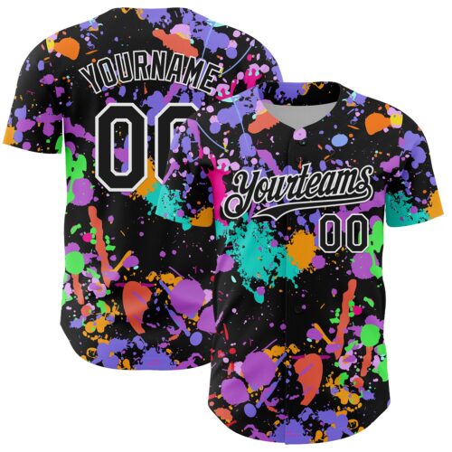 GraffitiP0760 Custom Graffiti Pattern Black-White Authentic Baseball Jersey