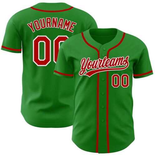 GrassGreen0013 Custom Grass Green Red-White Authentic Baseball Jersey