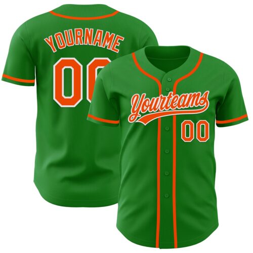 GrassGreen0014 Custom Grass Green Orange-White Authentic Baseball Jersey