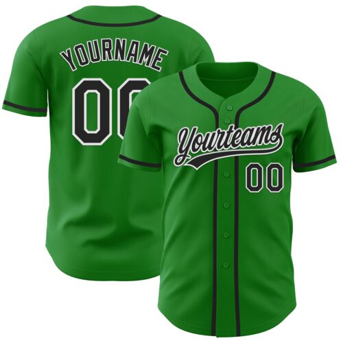 GrassGreen0015 Custom Grass Green Black-White Authentic Baseball Jersey