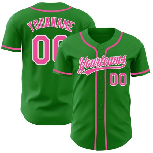 GrassGreen0016 Custom Grass Green Pink-White Authentic Baseball Jersey