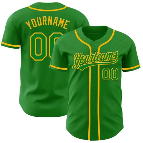 GrassGreen0018 Custom Grass Green Gold Authentic Baseball Jersey