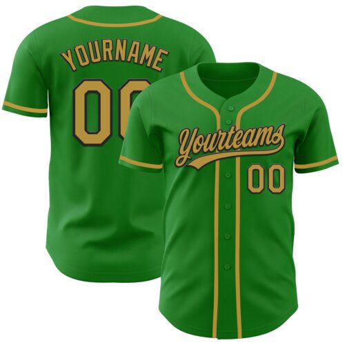 GrassGreen0019 Custom Grass Green Old Gold-Black Authentic Baseball Jersey