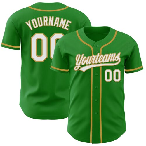 GrassGreen0020 Custom Grass Green White-Old Gold Authentic Baseball Jersey