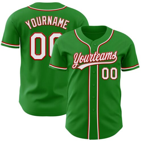 GrassGreen0022 Custom Grass Green White-Red Authentic Baseball Jersey