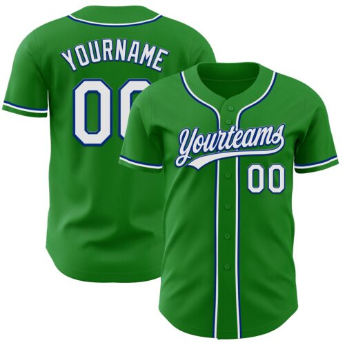 GrassGreen0024 Custom Grass Green White-Royal Authentic Baseball Jersey