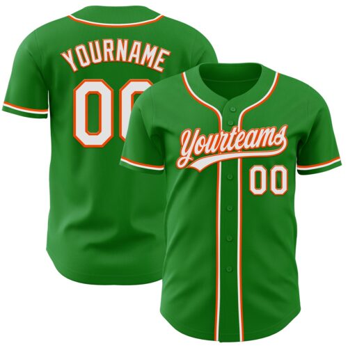 GrassGreen0027 Custom Grass Green White-Orange Authentic Baseball Jersey