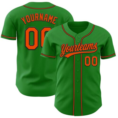 GrassGreen0028 Custom Grass Green Orange-Black Authentic Baseball Jersey