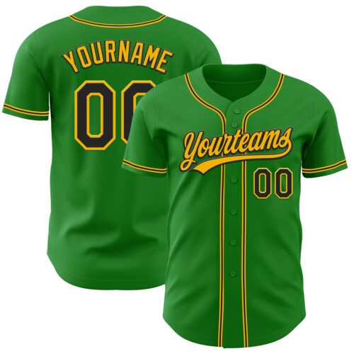 GrassGreen0029 Custom Grass Green Black-Gold Authentic Baseball Jersey