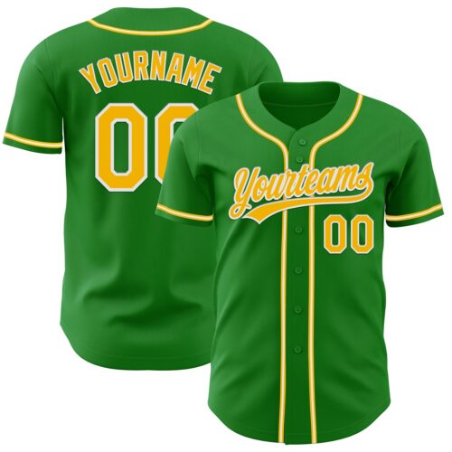 GrassGreen0030 Custom Grass Green Gold-White Authentic Baseball Jersey
