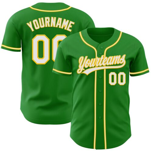 GrassGreen0031 Custom Grass Green White-Yellow Authentic Baseball Jersey